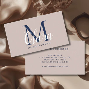 Tarjeta De Visita Logotipo de monograma elegante beige azul profesio