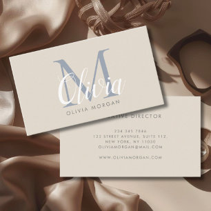 Tarjeta De Visita Logotipo de monograma elegante beige azul profesio