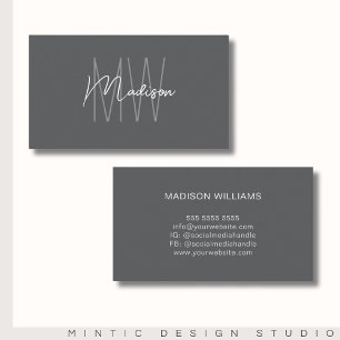 Tarjeta De Visita Logotipo de Monograma Gris Minimalista Moderno