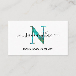 Tarjeta De Visita Logotipo de Monograma N Elegante Turquesa Dorado