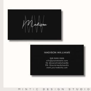 Tarjeta De Visita Logotipo de Monograma Negro Blanco Minimalista Mod