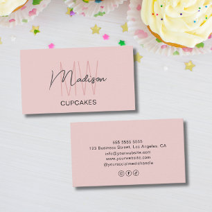 Tarjeta De Visita Logotipo de Monograma Personalizado Panadería Rosa