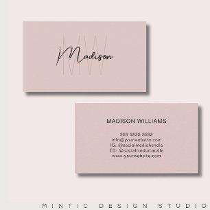 Tarjeta De Visita Logotipo de monograma rosa pálido minimalista mode