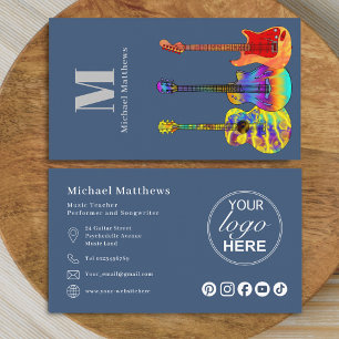 Tarjeta De Visita Logotipo de músico y profesor de guitarra y redes 