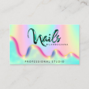 Tarjeta De Visita Logotipo de Nails Studio Holograph Código QR Abst