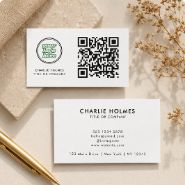 Tarjeta De Visita Logotipo de negocio con código QR | Blanco Moderno