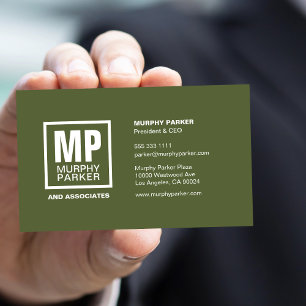 Tarjeta De Visita Logotipo de negocio del monograma verde oliva simp