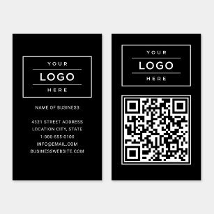 Tarjeta De Visita Logotipo de negocio negro personalizado y código Q