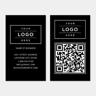 Tarjeta De Visita Logotipo de negocio negro personalizado y código Q