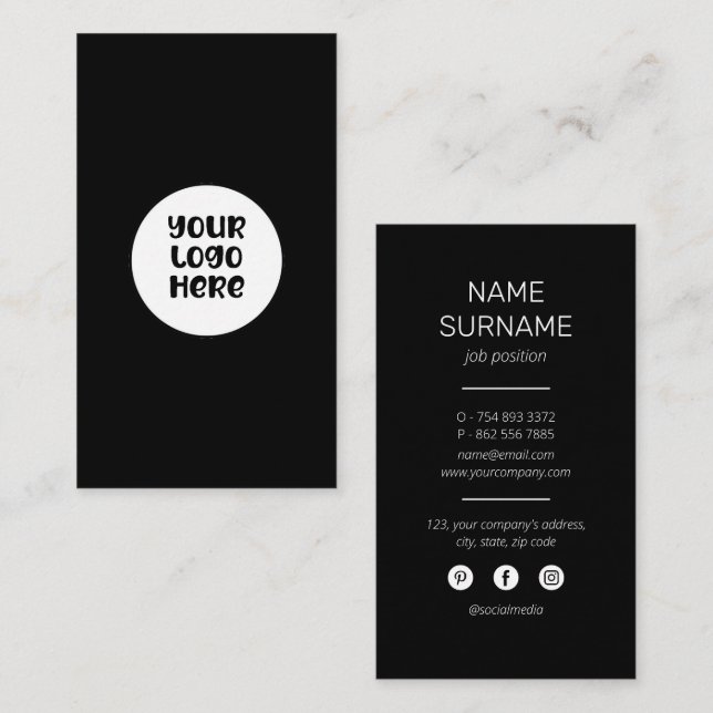 Tarjeta De Visita Logotipo de negocio personalizado profesional negr (Anverso / Reverso)