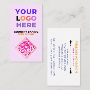 Tarjeta De Visita Logotipo de negocio y código QR Panadería blanca