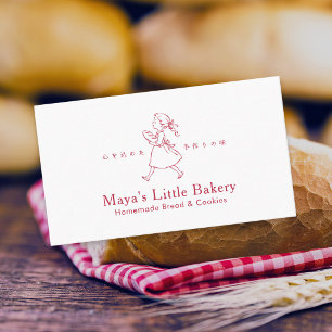 Tarjeta De Visita Logotipo de niña de panadería vintage roja