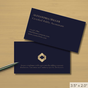 Tarjeta De Visita Logotipo de oro azul de la Marina Oscura, sencillo