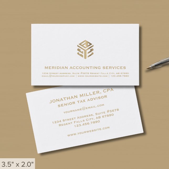 Tarjeta De Visita Logotipo de oro blanco moderno simple (Subido por el creador)
