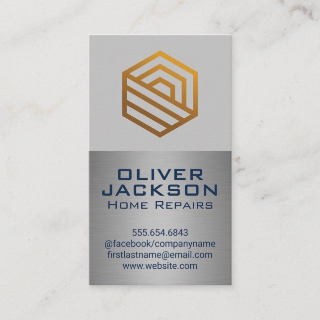 Tarjeta De Visita Logotipo de oro moderno | Metálico plateado (Anverso)