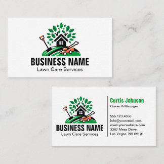 Tarjeta De Visita Logotipo de paisaje verde Casa Árbol Cortacésped J