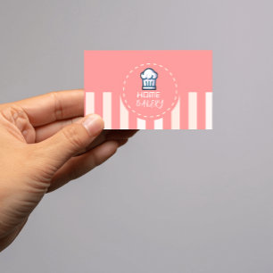 Tarjeta De Visita Logotipo de panadería casera simple rosa pastel
