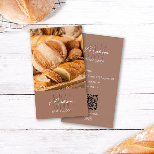Tarjeta De Visita Logotipo de panadería Monograma Foto QR Brown