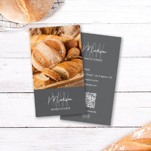 Tarjeta De Visita Logotipo de panadería Monograma Foto QR Gray