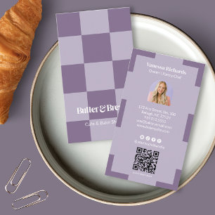 Tarjeta De Visita Logotipo de panadería morada chic con código QR ve