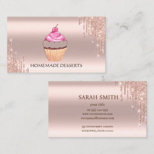 Tarjeta De Visita Logotipo de pastel Panadería Chef, Rosa Dorado
