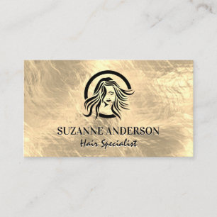 Tarjeta De Visita Logotipo de pelo   Fondo metálico de oro