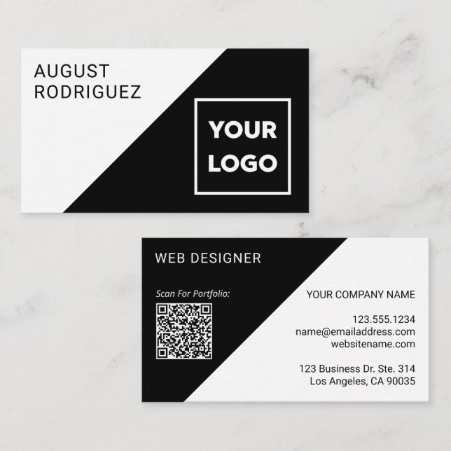 Tarjeta De Visita Logotipo de personalizado Código QR Geométrico bla (Anverso / Reverso)