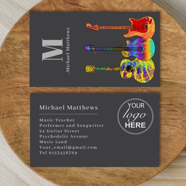 Tarjeta De Visita Logotipo de Personalizado de músicos de guitarra (Guitar music teacher custom logo business card)