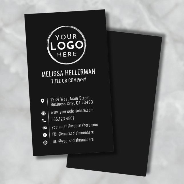 Tarjeta De Visita Logotipo de Personalizado negro minimo moderno ver (Black Custom Logo Minimal Modern Vertical Business Card )