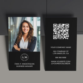 Tarjeta De Visita Logotipo de Personalizado negro moderno QR Photo B
