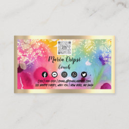 Tarjeta De Visita Logotipo de personalizado QRCode Watercolor Dorado