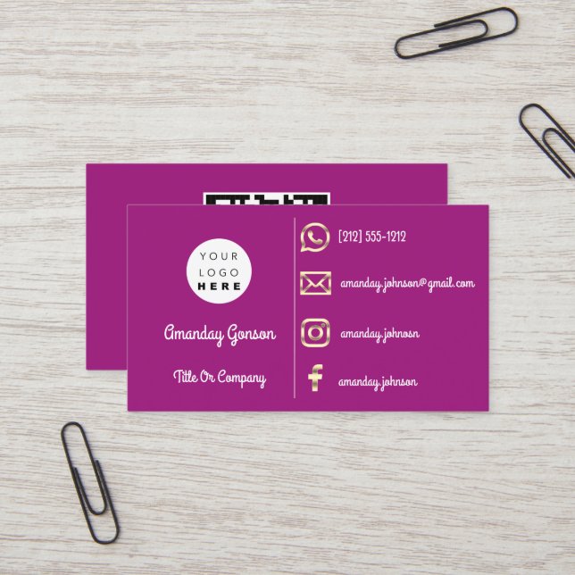 Tarjeta De Visita Logotipo de personalizado Social Media Gold Código (Anverso/Reverso In Situ)