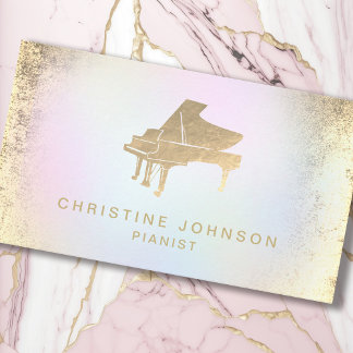 Tarjeta De Visita logotipo de piano de Relieve metalizado de oro sim