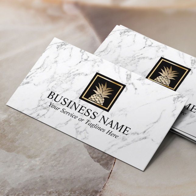 Tarjeta De Visita Logotipo de piña de oro moderno Marble blanco de m (Subido por el creador)
