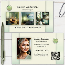 Tarjeta De Visita Logotipo de Portafolio Verde Código QR Diseñador d