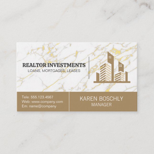 Tarjeta De Visita Logotipo de propiedad inmobiliaria | Mármol (Anverso)