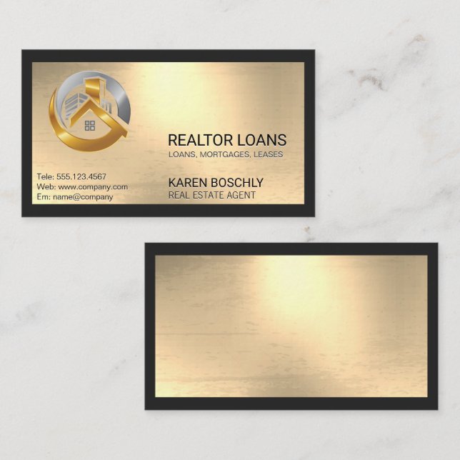 Tarjeta De Visita Logotipo de propiedades inmobiliarias metálicas (Anverso / Reverso)