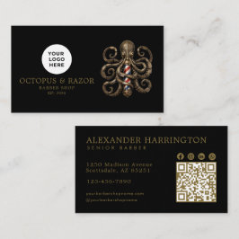 Tarjeta De Visita Logotipo de Pulpo de Bronce de Barbería Moderna co