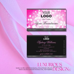 Tarjeta De Visita Logotipo de Purpurina de lujo Girly Pink Borde neg