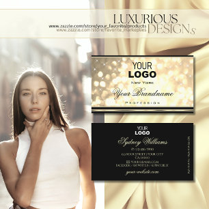 Tarjeta De Visita Logotipo de Purpurina de oro de lujo Borde negro d