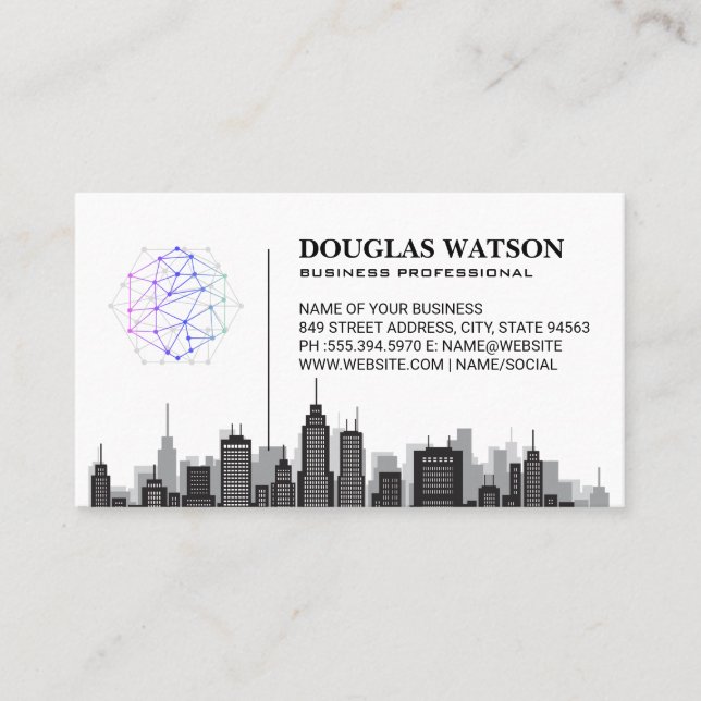 Tarjeta De Visita Logotipo de red | Skyline de la ciudad (Anverso)