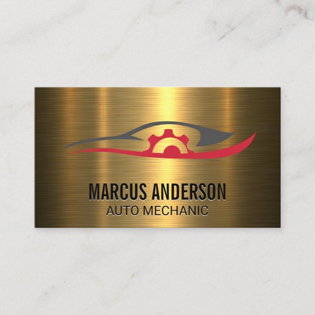 Tarjeta De Visita Logotipo de reparación automática | Cepillo metáli (Anverso)