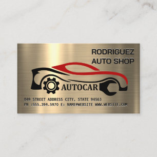 Tarjeta De Visita Logotipo de reparación automática   Fondo metálico