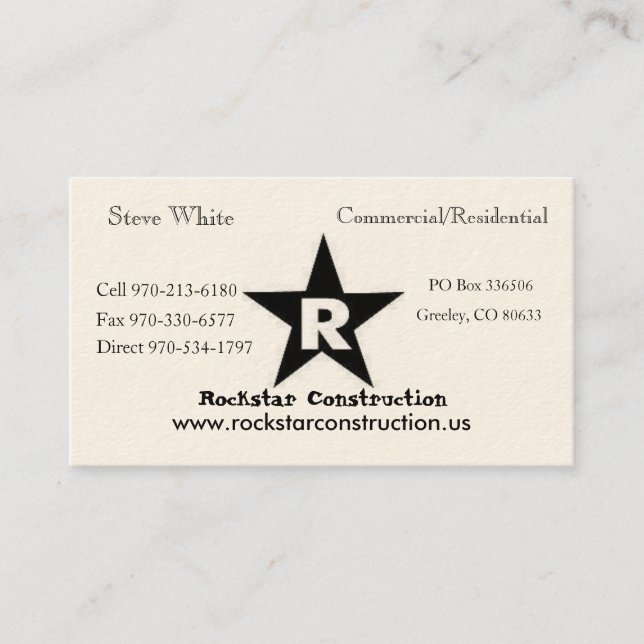Tarjeta De Visita Logotipo de ROCKSTAR, Rockstar Constructi… - (Anverso)