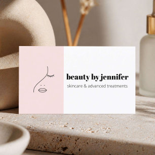 Tarjeta De Visita Logotipo de rostro minimalista Esteticista Rosa Ru