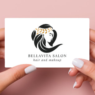 Tarjeta De Visita Logotipo de salón de belleza Simple Negro Dorado E