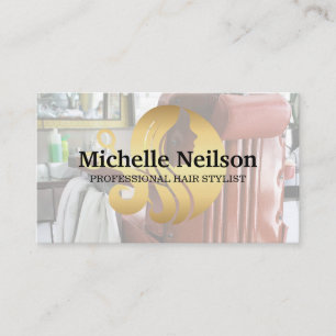 Tarjeta De Visita Logotipo de Salón de Cabello Dorado Belleza