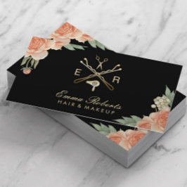 Tarjeta De Visita Logotipo de Salón de Oro de Estilo Cabello Floral 