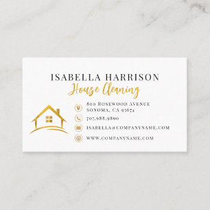 Tarjeta De Visita Logotipo de Servicio de Limpieza de Casa de Oro