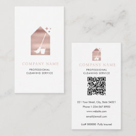 Tarjeta De Visita Logotipo de Servicio de Limpieza Moderna Rose Gold